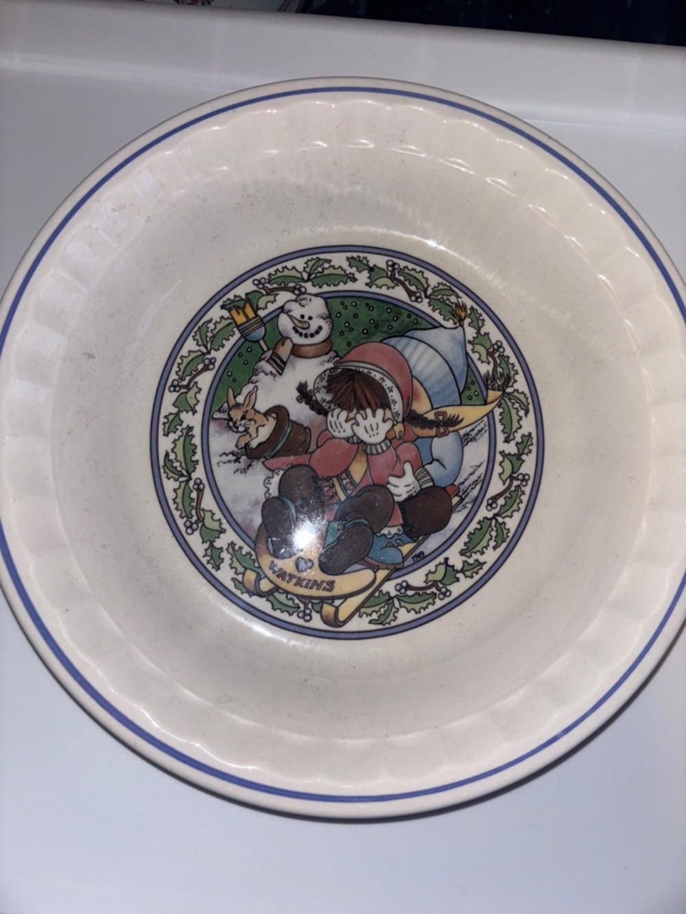 Country Kids Cream Ceramic Collector's Recipe Pie Plate